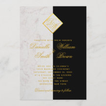 Zwart Witte Marmeren Monogram Goud Elegante Trouw