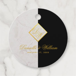 Zwart Witte Marmeren Monogram Gouden Elegante Trou Bedankjes Labels