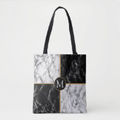 Zwart-witte marmeren tote bag met aangepaste lette (Voorkant)