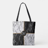 Zwart-witte marmeren tote bag met aangepaste lette (Achterkant)