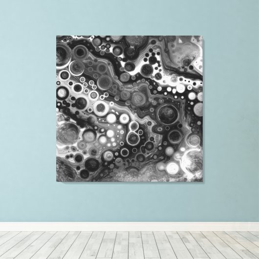 Zwart-witte marmervochtige kunst canvas afdruk (Insitu (Houten vloer))