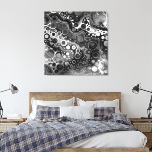 Zwart-witte marmervochtige kunst canvas afdruk (Insitu (Slaapkamer))
