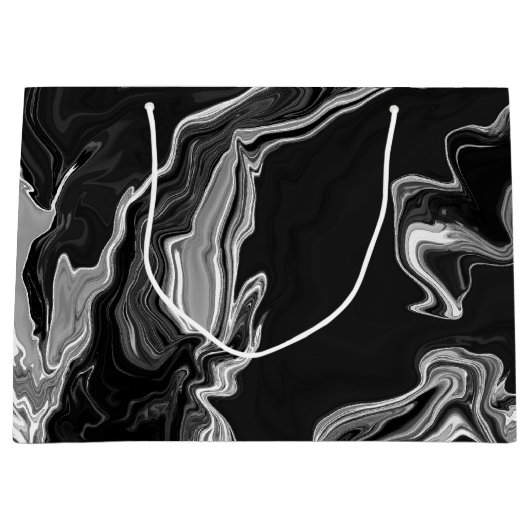 Zwart-witte marmervochtige kunst groot cadeauzakje (Voorkant)