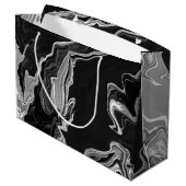 Zwart-witte marmervochtige kunst groot cadeauzakje (Achterkant Gekanteld)