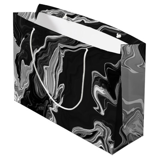 Zwart-witte marmervochtige kunst groot cadeauzakje (Achterkant Gekanteld)