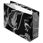 Zwart-witte marmervochtige kunst groot cadeauzakje (Voorkant Gekanteld)