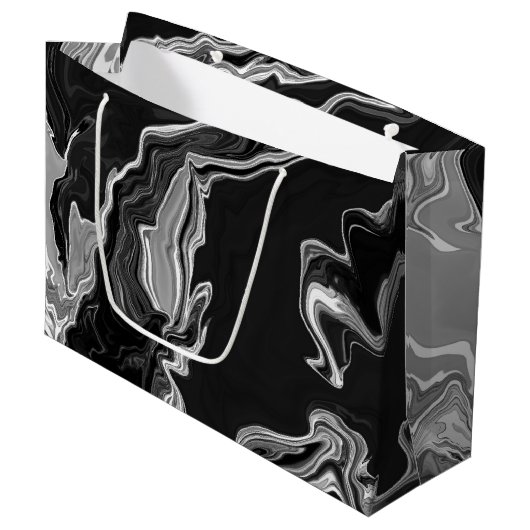 Zwart-witte marmervochtige kunst groot cadeauzakje (Voorkant Gekanteld)
