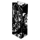 Zwart-witte marmervochtige kunst wijn cadeautas (Voorkant Gekanteld)