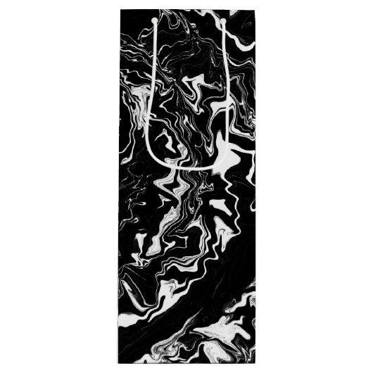 Zwart-witte marmervochtige kunst wijn cadeautas (Voorkant)