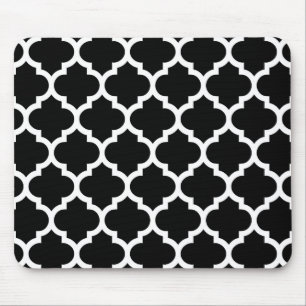 Zwart Witte Marokkaanse Quatrefoil Patroon #5 Muismat