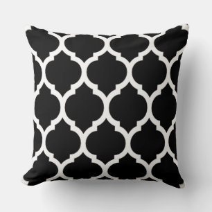 Zwart Witte Marokkaanse rooster Quatrefoil Patroon Kussen