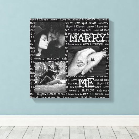 Zwart-witte marry Ik Couple's fotokunst Canvas Afdruk (Insitu (Houten vloer))