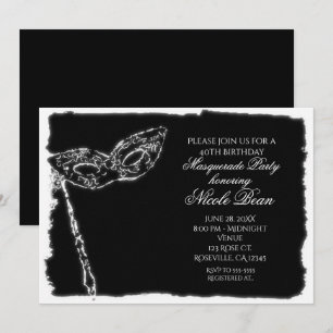 Zwart & Witte Masquerade Elegante Feest Uitnodigin Kaart