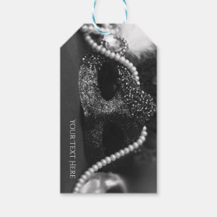 Zwart & Witte Masquerade Masker & Parels Feest Cadeaulabel