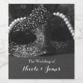 Zwart & Witte Masquerade Masker & Parels Wijnlabel Wijn Etiket (Enkel label)