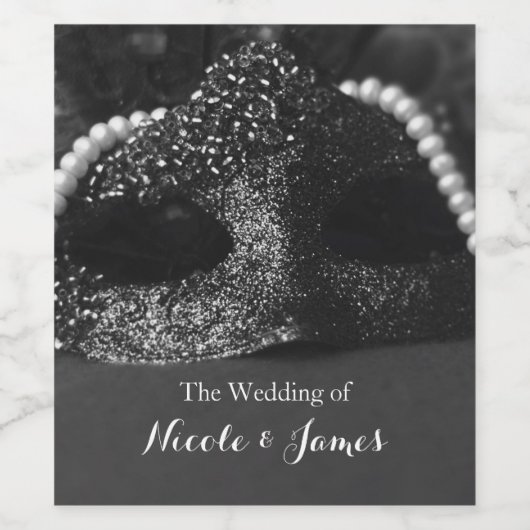 Zwart & Witte Masquerade Masker & Parels Wijnlabel Wijn Etiket (Enkel label)