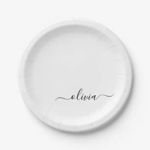 Zwart Witte Meisjesachtige Script Monogram Naam Mo Papieren Bordje