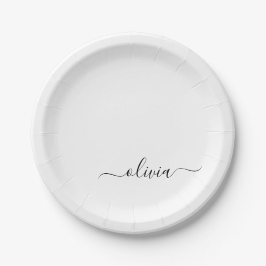 Zwart Witte Meisjesachtige Script Monogram Naam Mo Papieren Bordje (Voorkant)