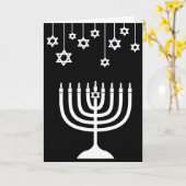Zwart-witte Menora Gelukkig Hanukka Kaart (Gele Bloem)