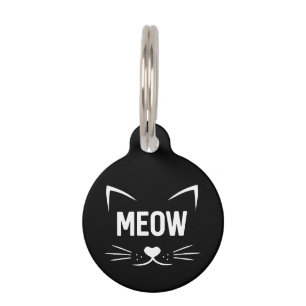 Zwart-witte Meow Gepersonaliseerde Naam Kat ID Tag Huisdierpenning