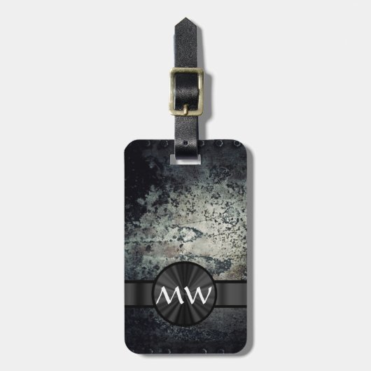 Zwart-witte metaalroest bagagelabel (Voorkant verticaal)