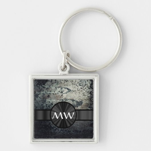Zwart-witte metaalroest sleutelhanger (Voorkant)