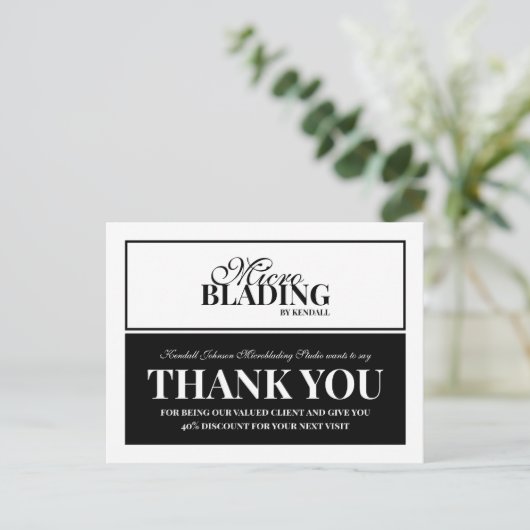 Zwart Witte Microblading Dank U Klant Korting Briefkaart (Staand voorkant)