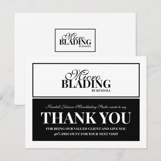 Zwart Witte Microblading Dank U Klant Korting Briefkaart (Voorkant / Achterkant)