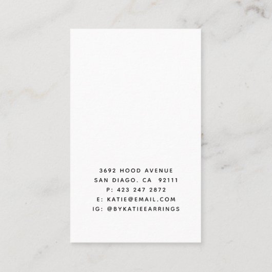 Zwart-witte, minimale Arch Earring-beeldscherm Visitekaartje (Achterkant)