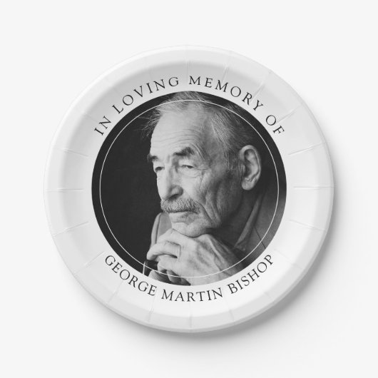 Zwart-witte, minimale foto in liefdevol geheugen papieren bordje (Voorkant)