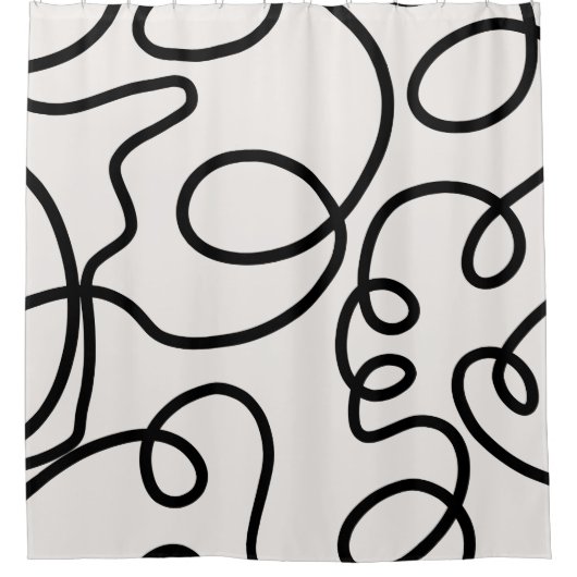 Zwart-witte, minimale lijnpenseelstreken douchegordijn (Voorkant)