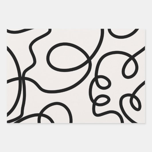 Zwart-witte, minimale lijnpenseelstreken inpakpapier vel (Voorkant 3)