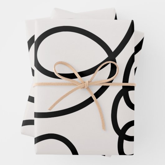 Zwart-witte, minimale lijnpenseelstreken inpakpapier vel (In situ)