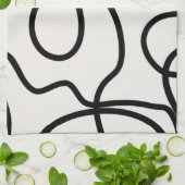 Zwart-witte, minimale lijnpenseelstreken theedoek (Gevouwen)