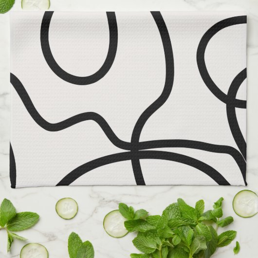 Zwart-witte, minimale lijnpenseelstreken theedoek (Gevouwen)