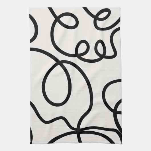 Zwart-witte, minimale lijnpenseelstreken theedoek (Verticaal)