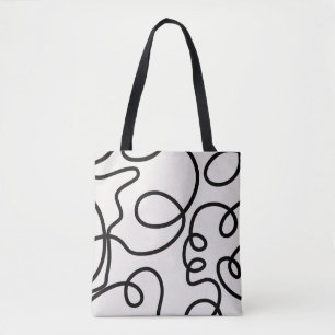 Zwart-witte, minimale lijnpenseelstreken tote bag
