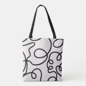 Zwart-witte, minimale lijnpenseelstreken tote bag (Achterkant)