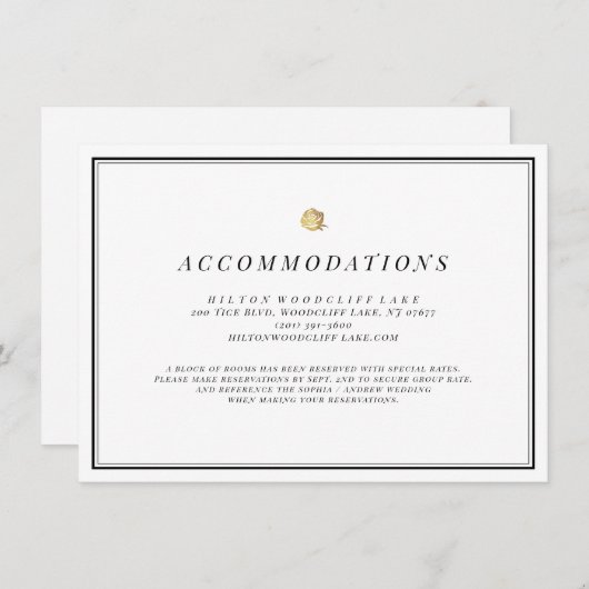 Zwart-witte minimale trouwaccommodaties informatiekaartje (Voorkant / Achterkant)