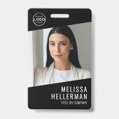 Zwart Witte Minimalistische Bedrijfslogo Personeel Badge (Voorzijde)