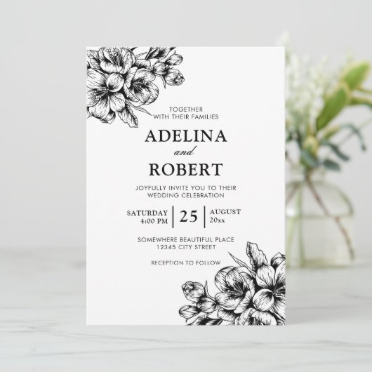 Zwart-witte minimalistische bruiloft (Staand voorkant)