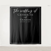 Zwart-witte, minimalistische bruiloft achtergrond wandkleed (Voorkant)