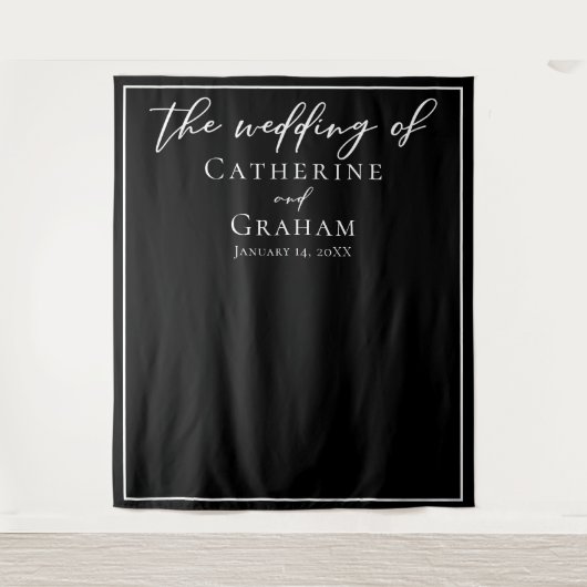 Zwart-witte, minimalistische bruiloft achtergrond wandkleed (Voorkant)