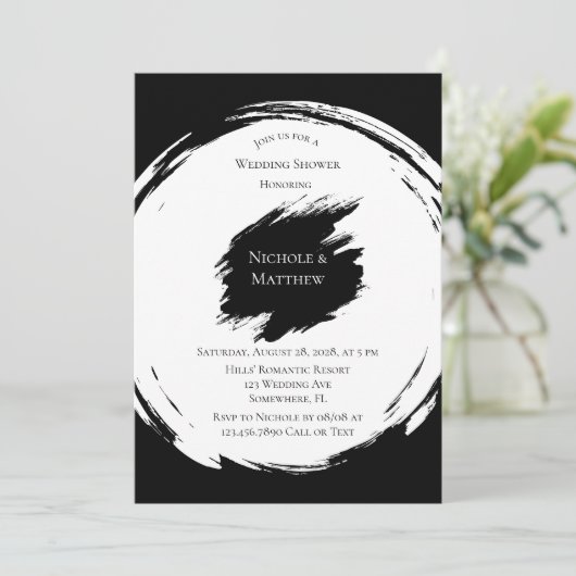 Zwart-witte minimalistische bruiloft kaart (Staand voorkant)