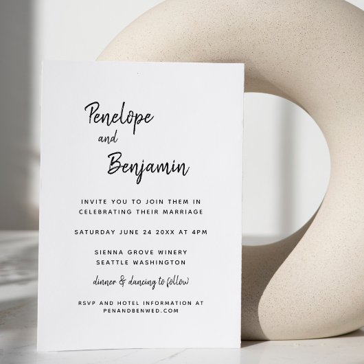 Zwart Witte Minimalistische Script Moderne Trouw N Kaart