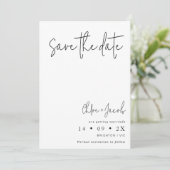 Zwart Witte Minimalistische Script Save The Date K Kaart (Staand voorkant)