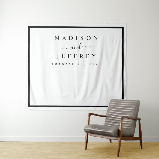 Zwart-witte minimalistische trouwachtergrond wandkleed (In Situ (horizontaal))