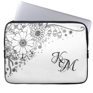 Zwart-witte modderbloemen kleur in Afbeelding Laptop Sleeve