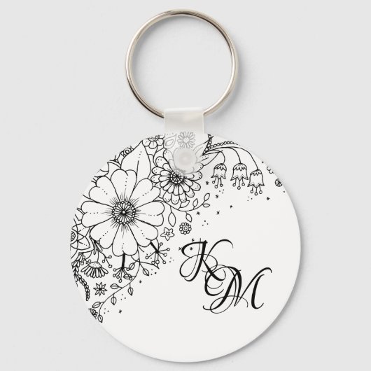 Zwart-witte modderbloemen kleur in Afbeelding Sleutelhanger (Voorkant)