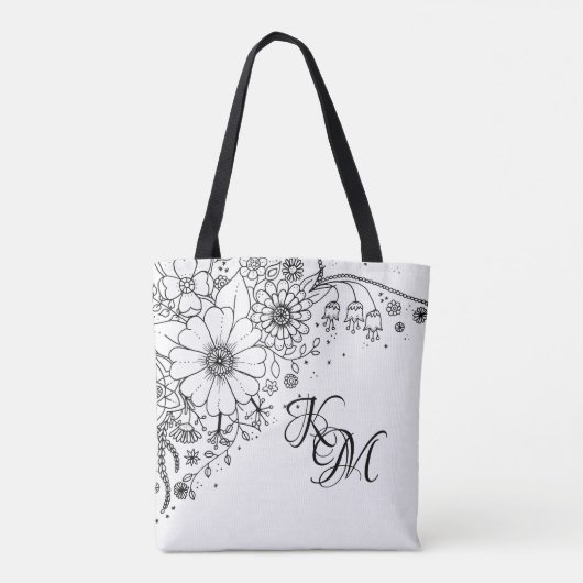 Zwart-witte modderbloemen kleur in Afbeelding Tote Bag (Achterkant)